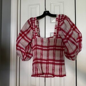 Ganni Pink Puff Sleeve Square Neckline Summer Top